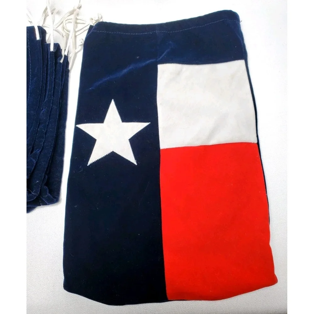 Texas Flag Velvet Drawstring Gift Bags Lone Star State Red White Blue Lot Of‎ 5